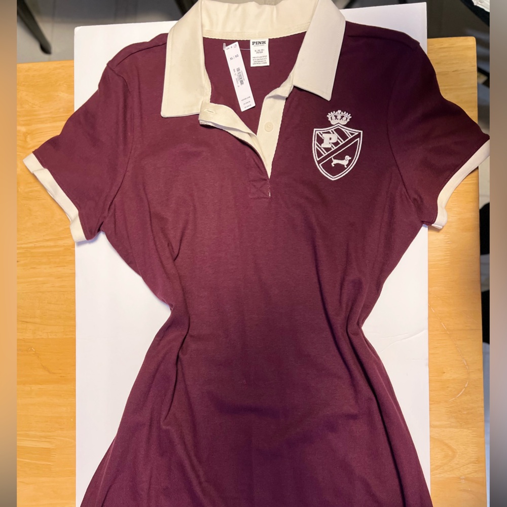 PINK Victoria's Secret Burgundy Polo with Cream Accents